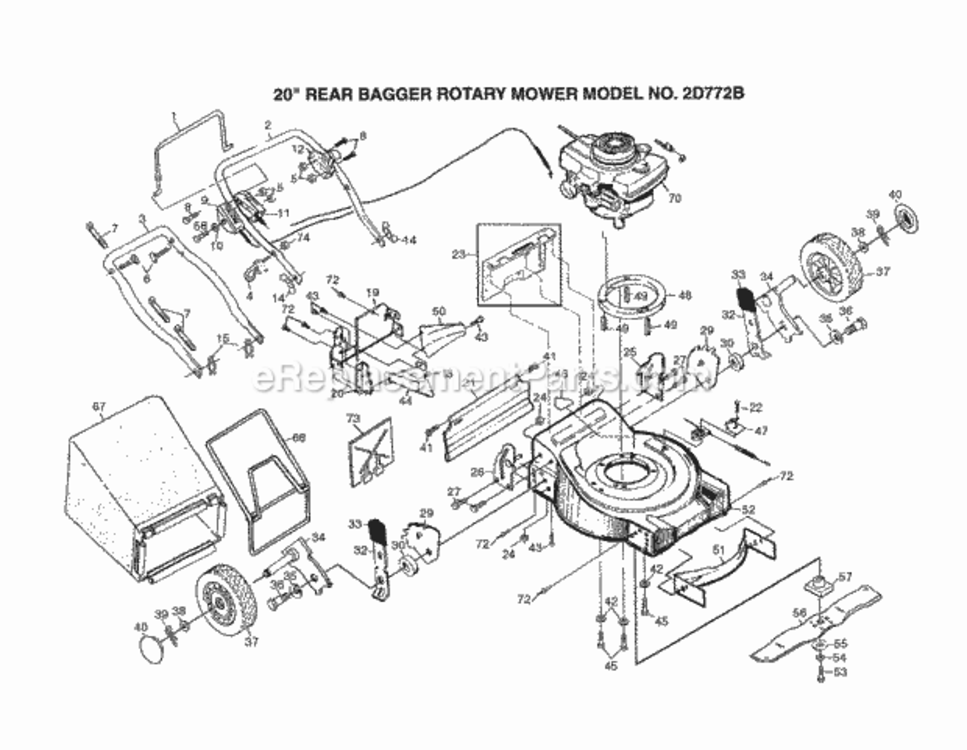 Page B Diagram and Parts List for 2D772B 1999 And Before Husqvarna Lawn Mower