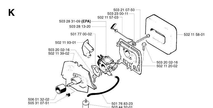 Carburetor And Air Filter Diagram and Parts List for 245R 20023100001-Current Husqvarna Brush Cutter