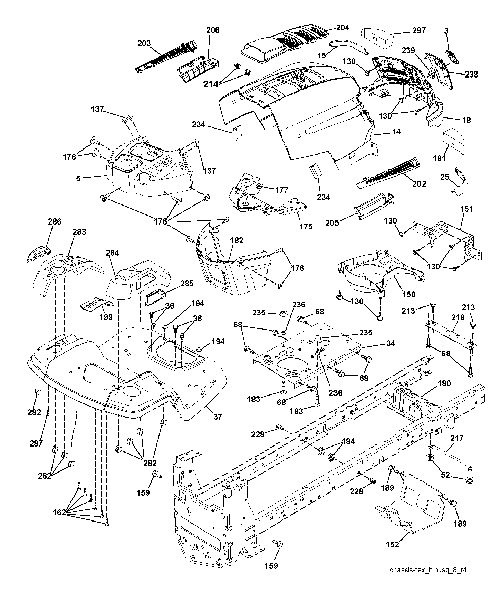 Chassis And Enclosures Diagram and Parts List for LTH1742T (96041006703)(2010-01) Husqvarna Lawn Tractor