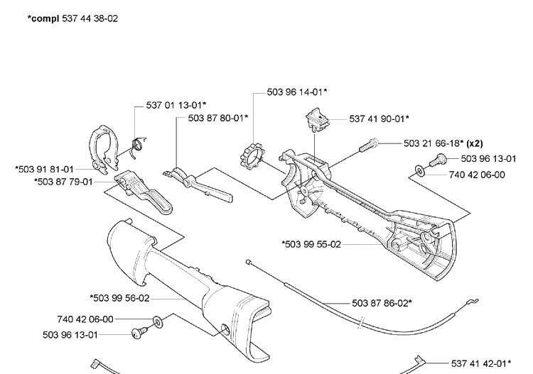 Throttle Diagram and Parts List for HA110 2005-10 Husqvarna Hedge Trimmer
