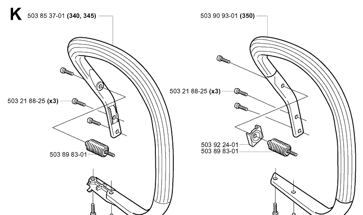 Handle Diagram and Parts List for 340 20041000001-Current Husqvarna Chainsaw