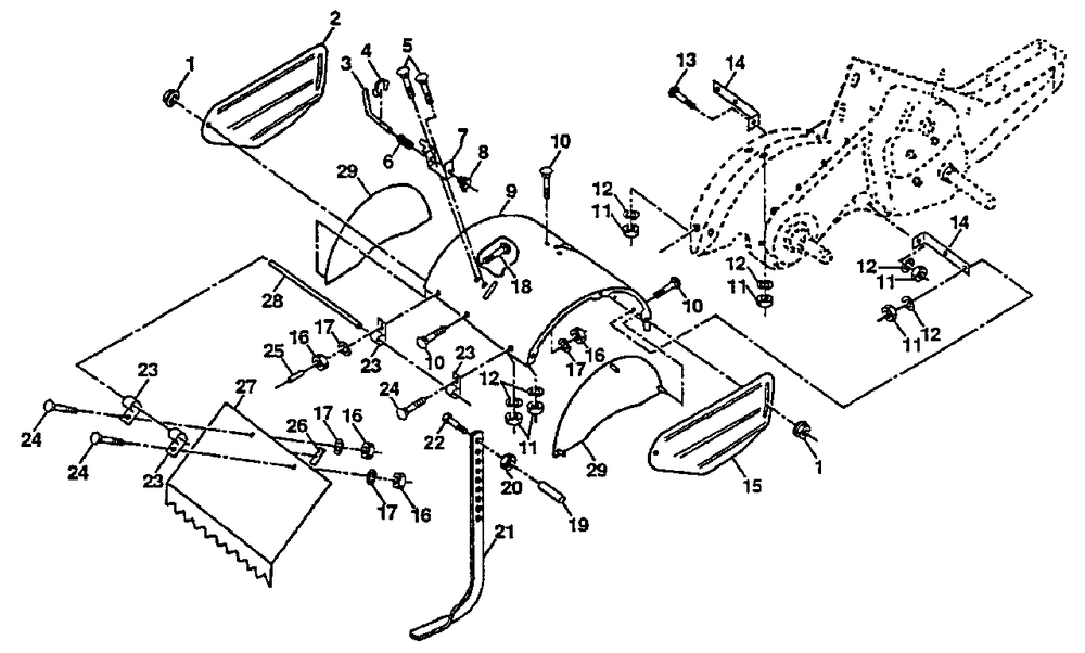 Tine Shield Diagram and Parts List for CRT50 (954000031-D)(1993-01) Husqvarna Tiller