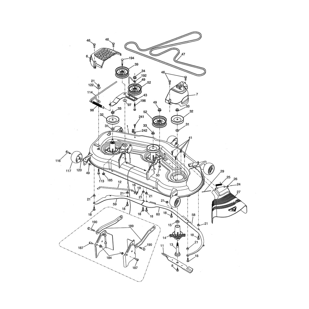 Mower Deck Diagram and Parts List for LGT24K54 240472 Husqvarna Lawn Tractor