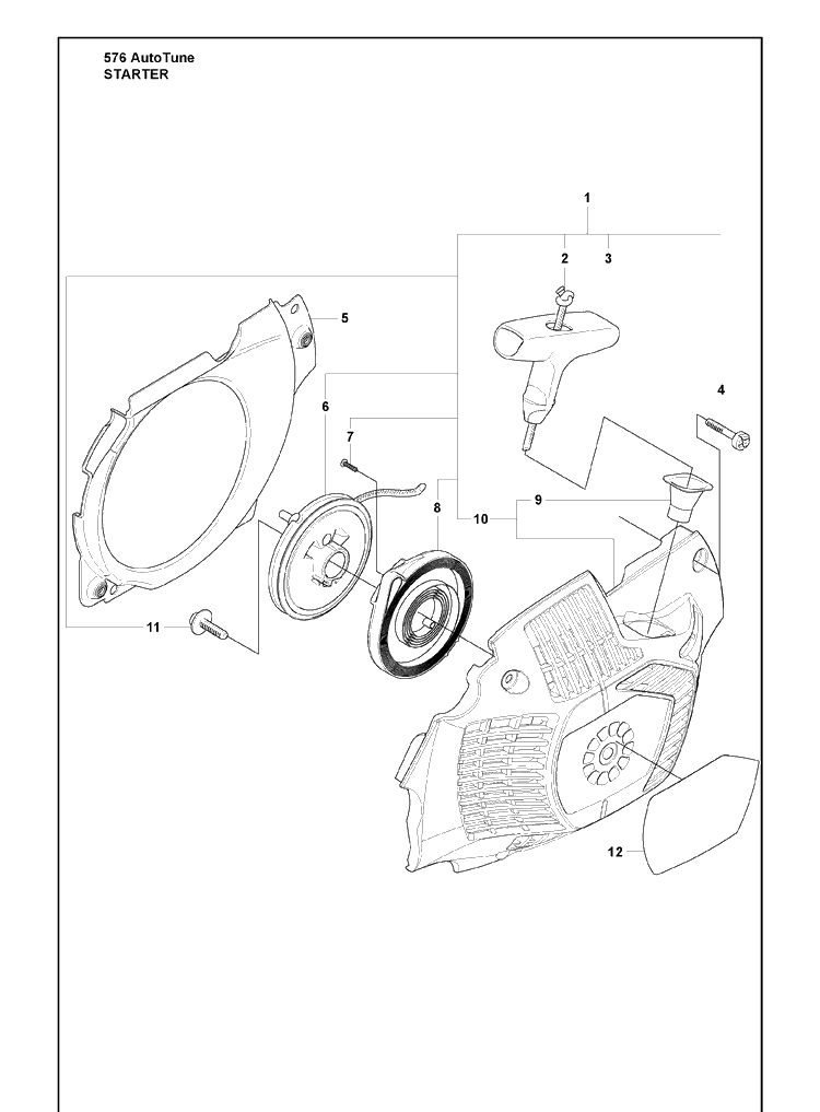Starter Diagram and Parts List for 576XP 2010-03 Husqvarna Chainsaw