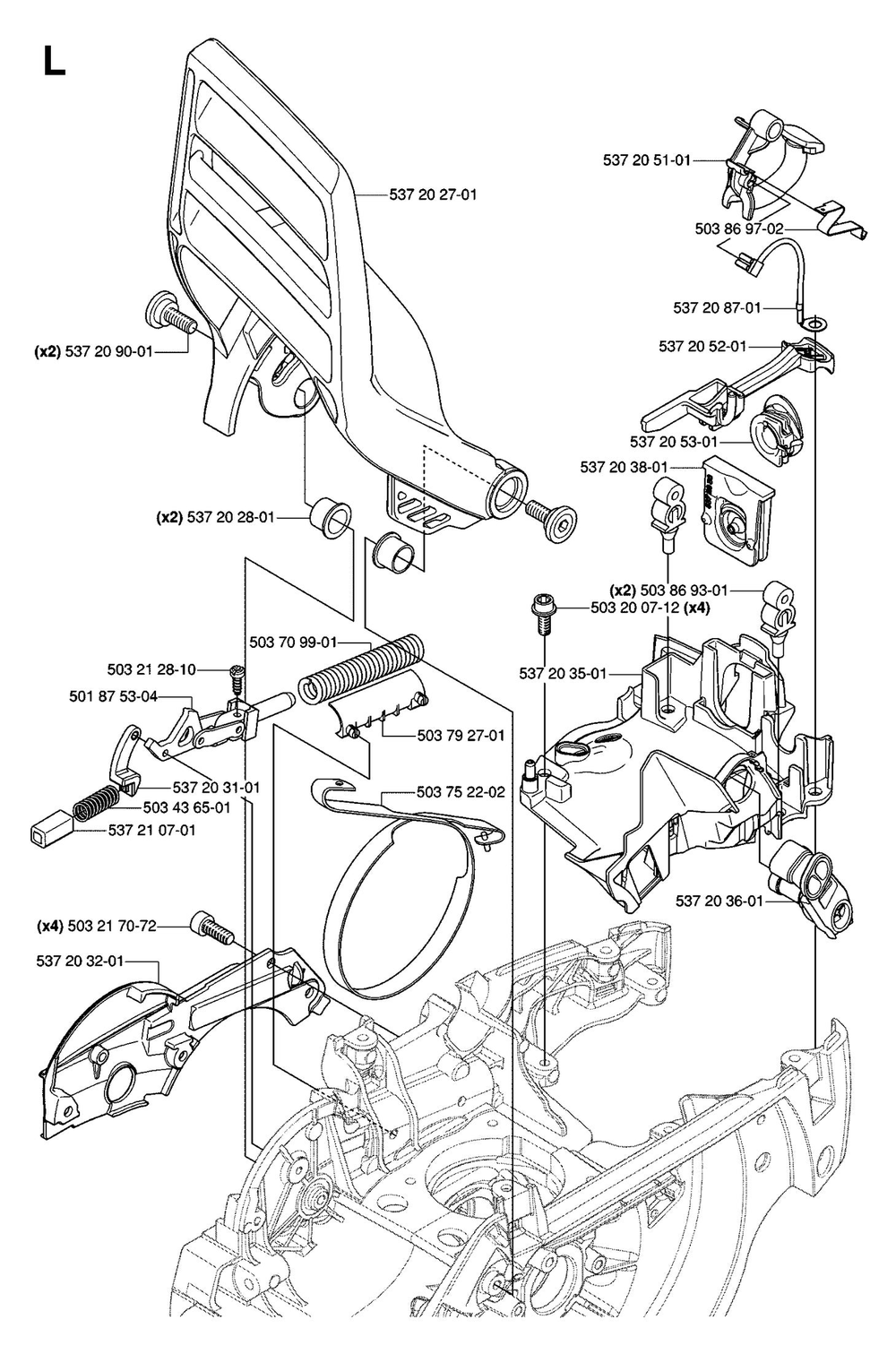 Chain Brake Diagram and Parts List for 575XP-575XPG 575 XP W - 575 XPGW Husqvarna Chainsaw