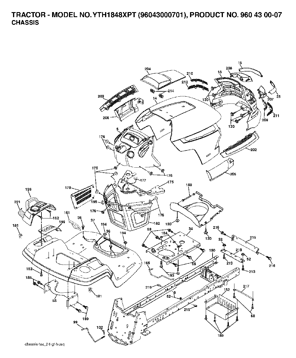 Chassis And Enclosures Diagram and Parts List for YTH1848XPT (96043000701)(2006-03) Husqvarna Lawn Tractor