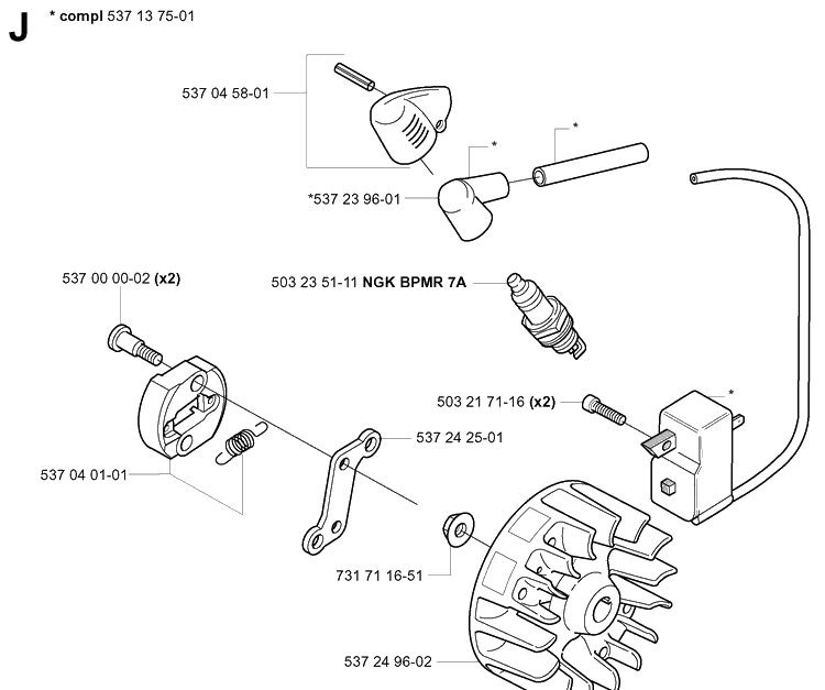 Ignition System Diagram and Parts List for 325HA850 20040100001-20050600000 Husqvarna Hedge Trimmer