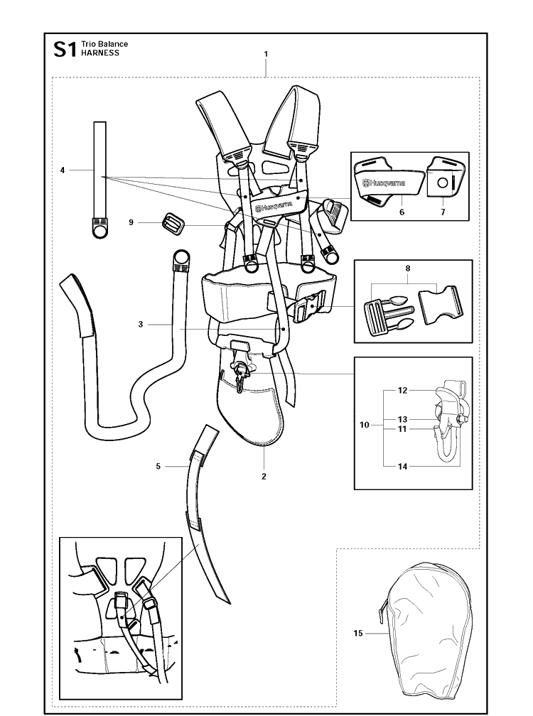 Harness 4 Diagram and Parts List for 343FR  Husqvarna Brush Cutter