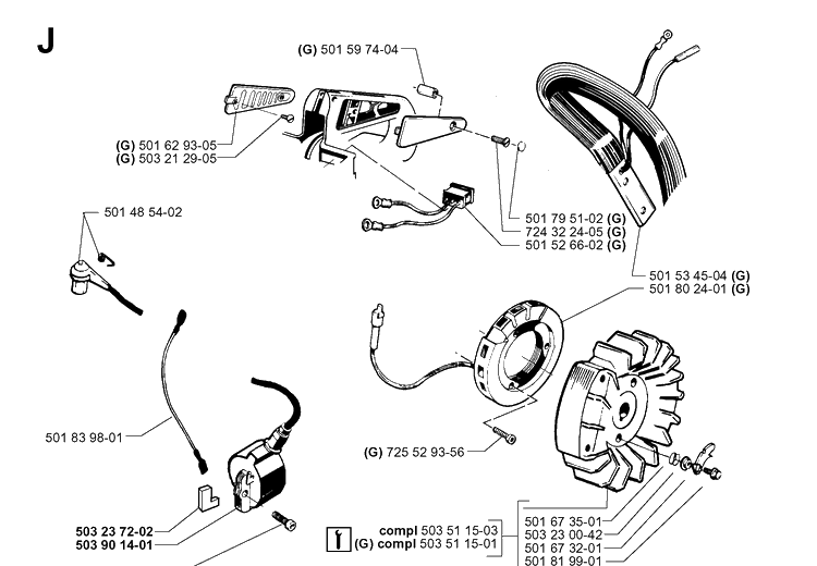 Electrical Diagram and Parts List for 272XP 19994500001-20070100000 Husqvarna Chainsaw