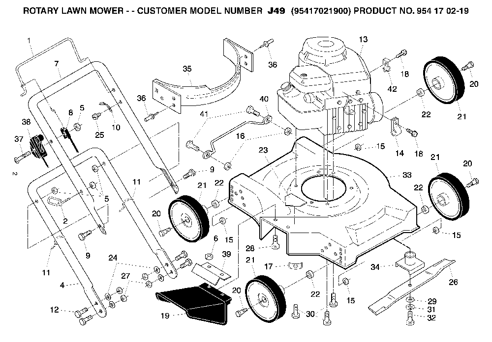 Product Complete Diagram and Parts List for J49 (95417021900-954170219)(2005-02) Husqvarna Lawn Mower
