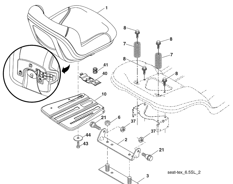 Seat Assembly Diagram and Parts List for 2748GLS (96043007800)(2008-12) Husqvarna Lawn Mower