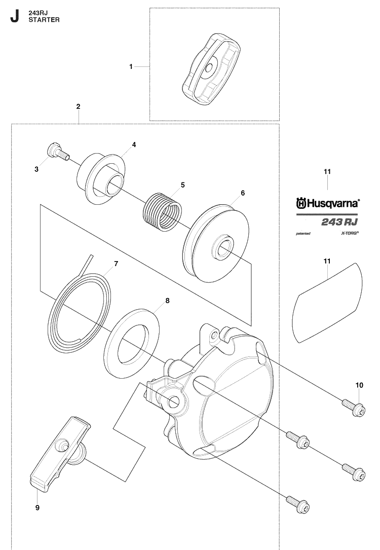 Starter 2 Diagram and Parts List for 243RJ 20090900001-20113200000 Husqvarna Brush Cutter