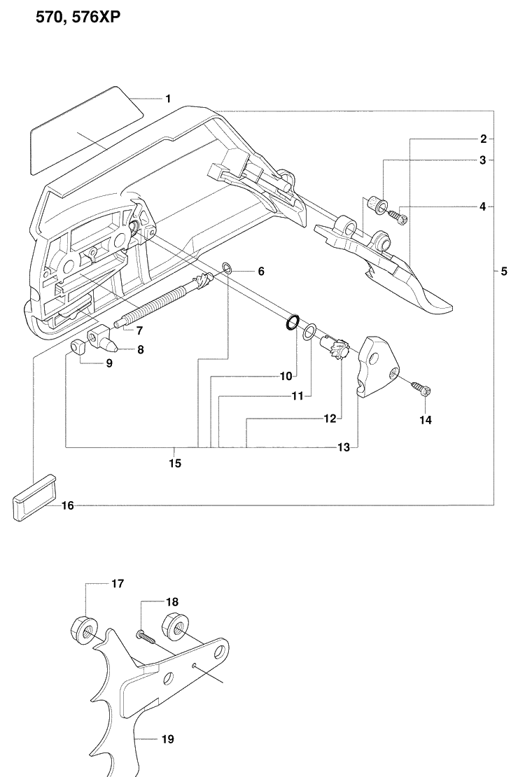 Clutch Cover Diagram and Parts List for 570EPA 2009-01 Husqvarna Chainsaw