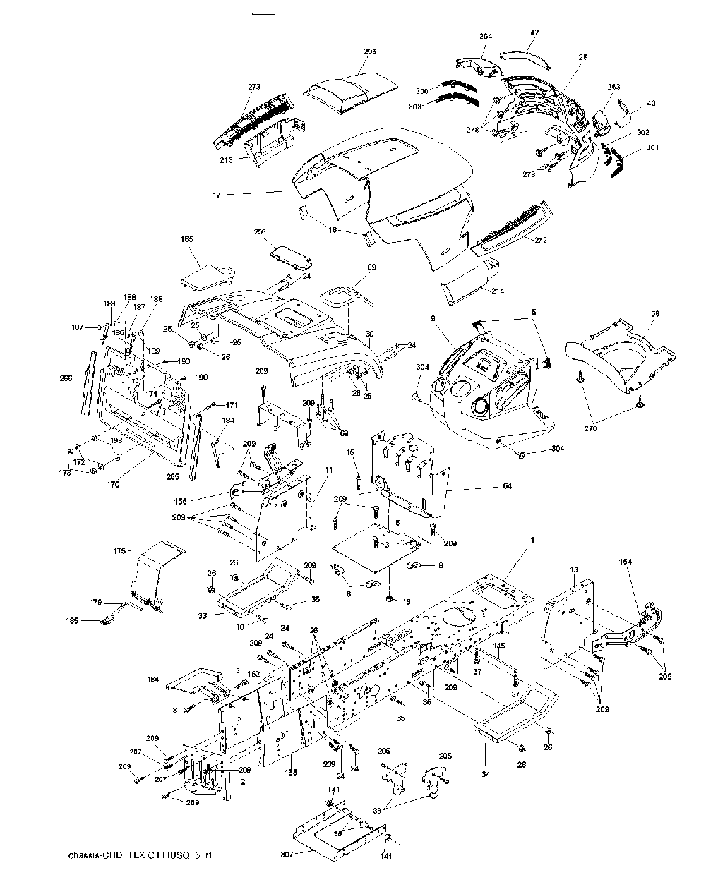 Chassis And Enclosures Diagram and Parts List for CTH220TWIN (96061019103)(2008-11) Husqvarna Lawn Tractor