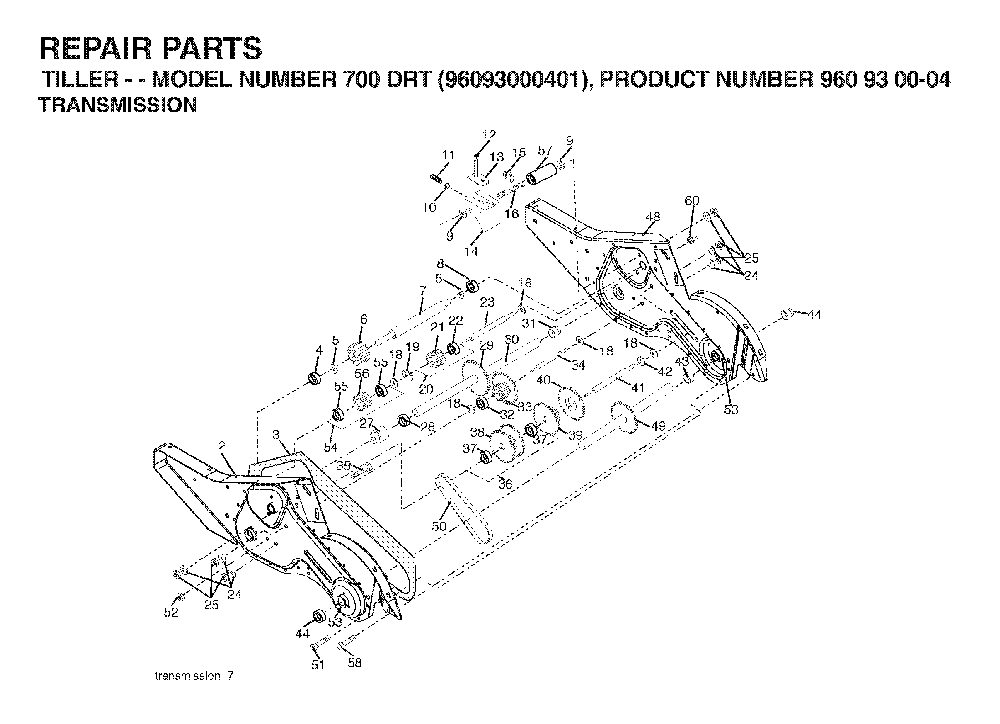 Transmission Diagram and Parts List for 700DRT (96093000401)(2006-02) Husqvarna Tiller