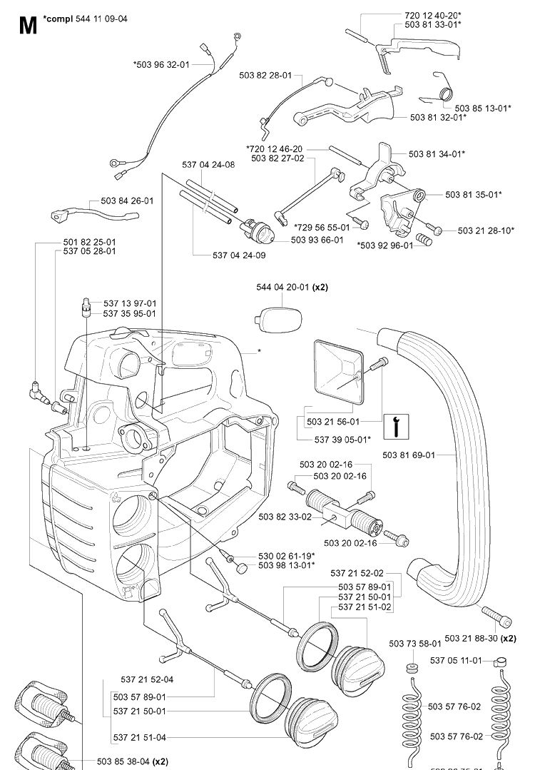 Fuel Tank And Handle Diagram and Parts List for 338XPT 20060100001-20063600000 Husqvarna Chainsaw