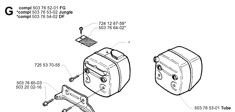 Muffler Diagram and Parts List for 372XP/ (XPG)(20014000001-20034000000) Husqvarna Chainsaw
