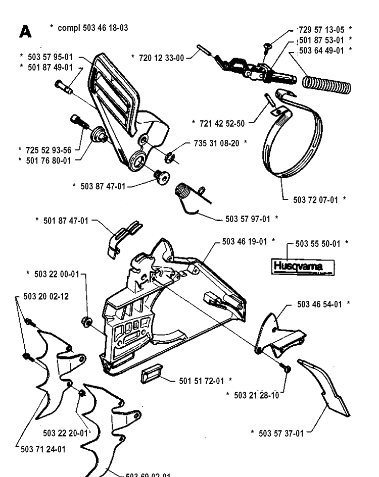 Chain Brake Diagram and Parts List for 394XP 19940100001-19960100000 Husqvarna Chainsaw