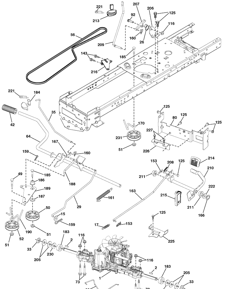 Drive Diagram and Parts List for YTH22V46 (917289630)(2010-05) Husqvarna Lawn Mower