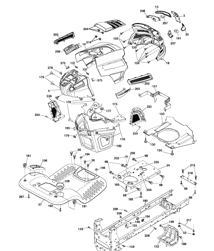 Chassis And Enclosures Diagram and Parts List for YTH2042 (96043031500)(2019-07) Husqvarna Lawn Tractor