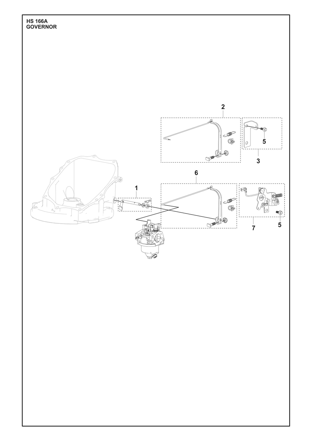 Governor Diagram and Parts List for HS166A  Husqvarna Engine