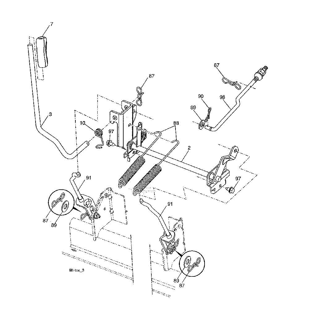 Mower lift Diagram and Parts List for 917240443  Husqvarna Lawn Tractor