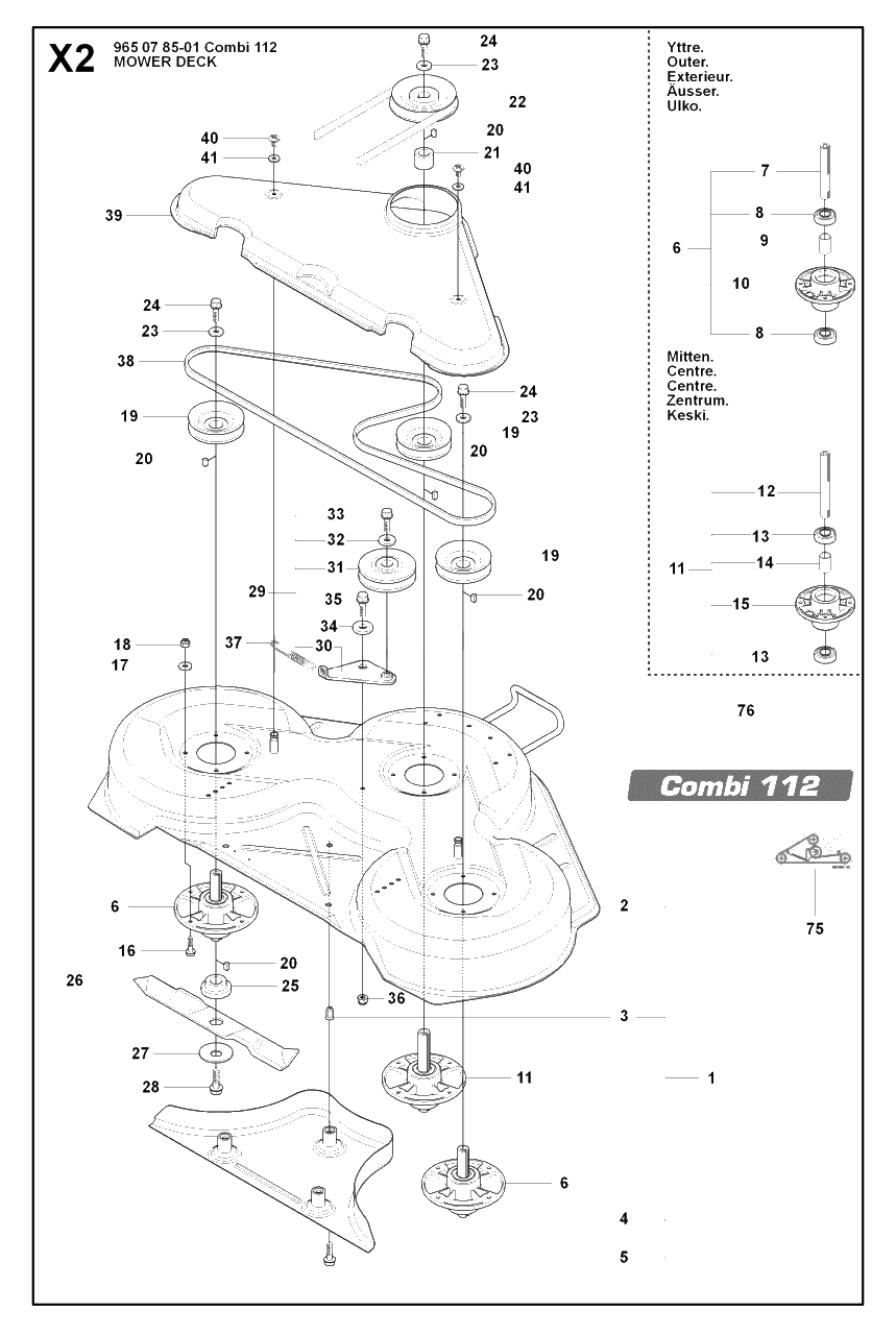 44-Inch/112cm Cutting Deck 2 Diagram and Parts List for R15-V2AWD 2008-01 Husqvarna Lawn Tractor