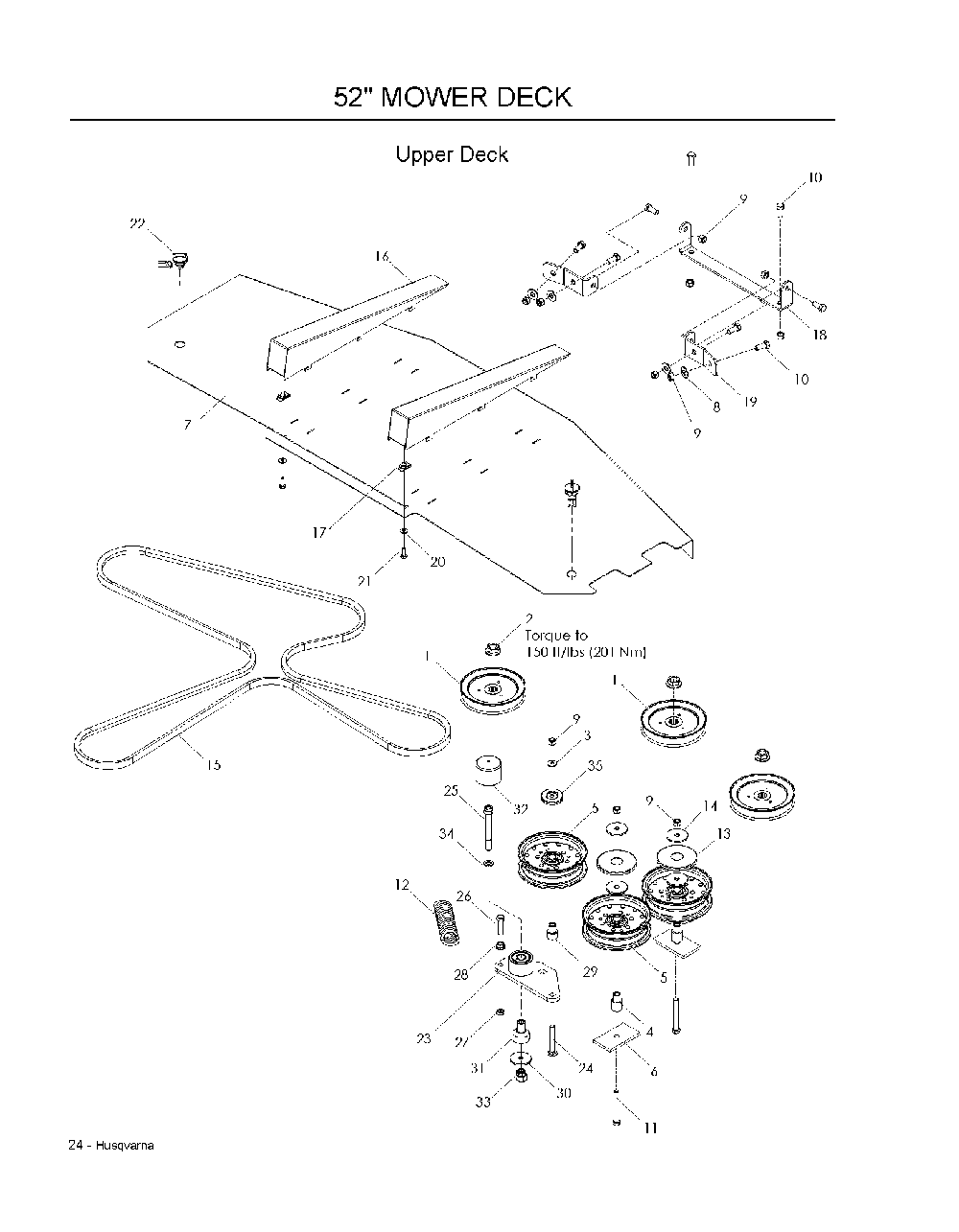 52inch Cutting Deck-- Upper Diagram and Parts List for WH5217966947003 2008-08 Husqvarna Lawn Mower