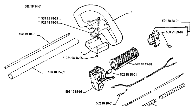 Handle Assembly Diagram and Parts List for 22RL 1989-09 Husqvarna Trimmer