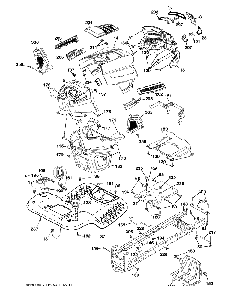 Chassis / Frame Diagram and Parts List for YTH22V46 (96045004101)(2013-10) Husqvarna Lawn Tractor