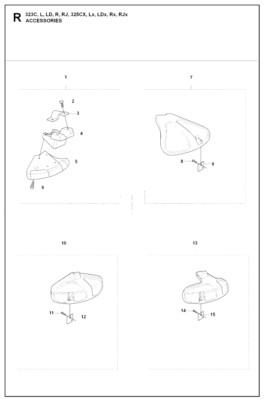 Guards Diagram and Parts List for 325CX 20080900001 & Above Husqvarna Trimmer