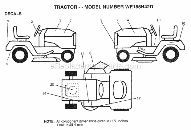 Decals Diagram and Parts List for WE185H42D 1998 Husqvarna Lawn Tractor