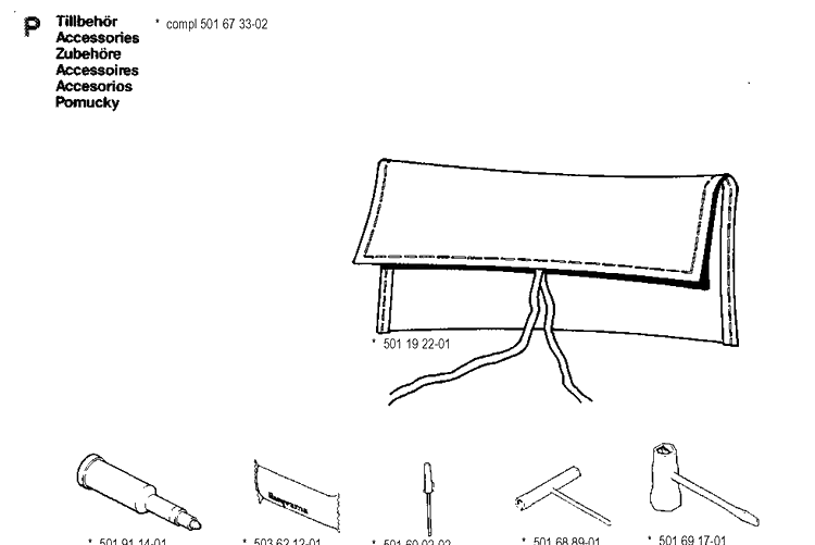 Accessories Diagram and Parts List for 268 19901800001-19910500000 Husqvarna Chainsaw