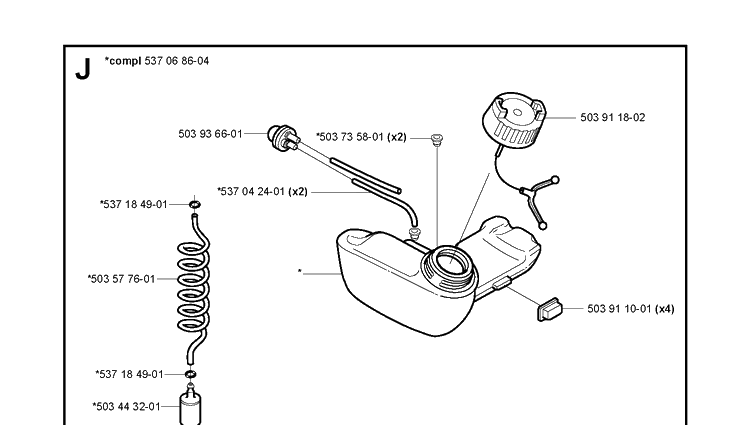 Fuel Tank Diagram and Parts List for 123L  Husqvarna Edger