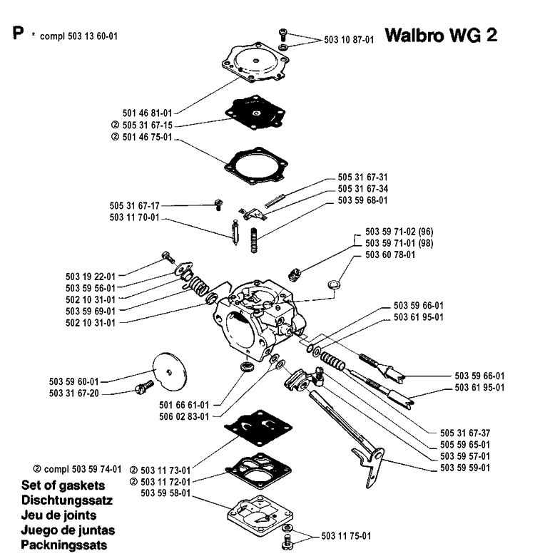 Carburetor Details Diagram and Parts List for 3120 19900100001-19942300000 Husqvarna Chainsaw