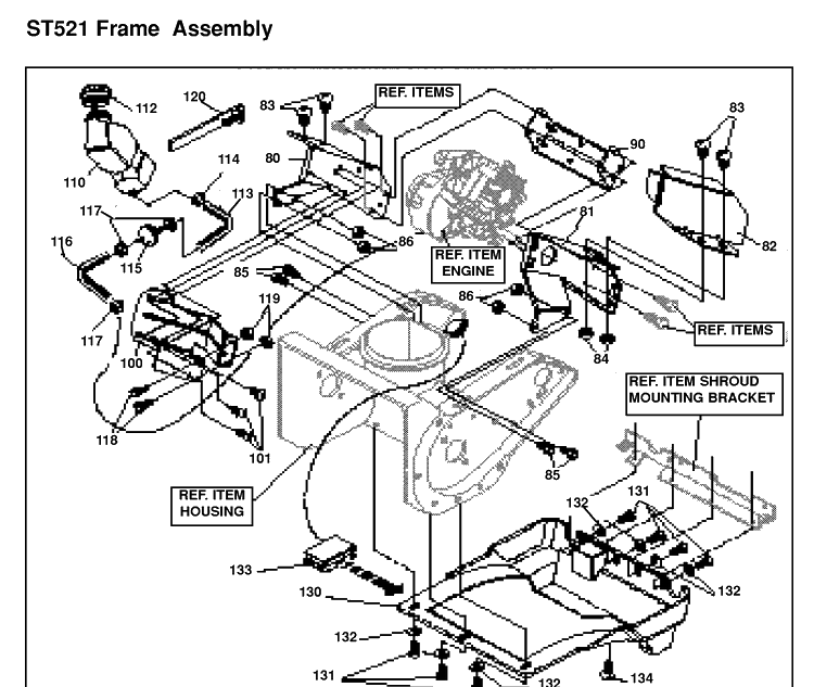 Frame Diagram and Parts List for ST521E 1998-01 Husqvarna Snow Blower