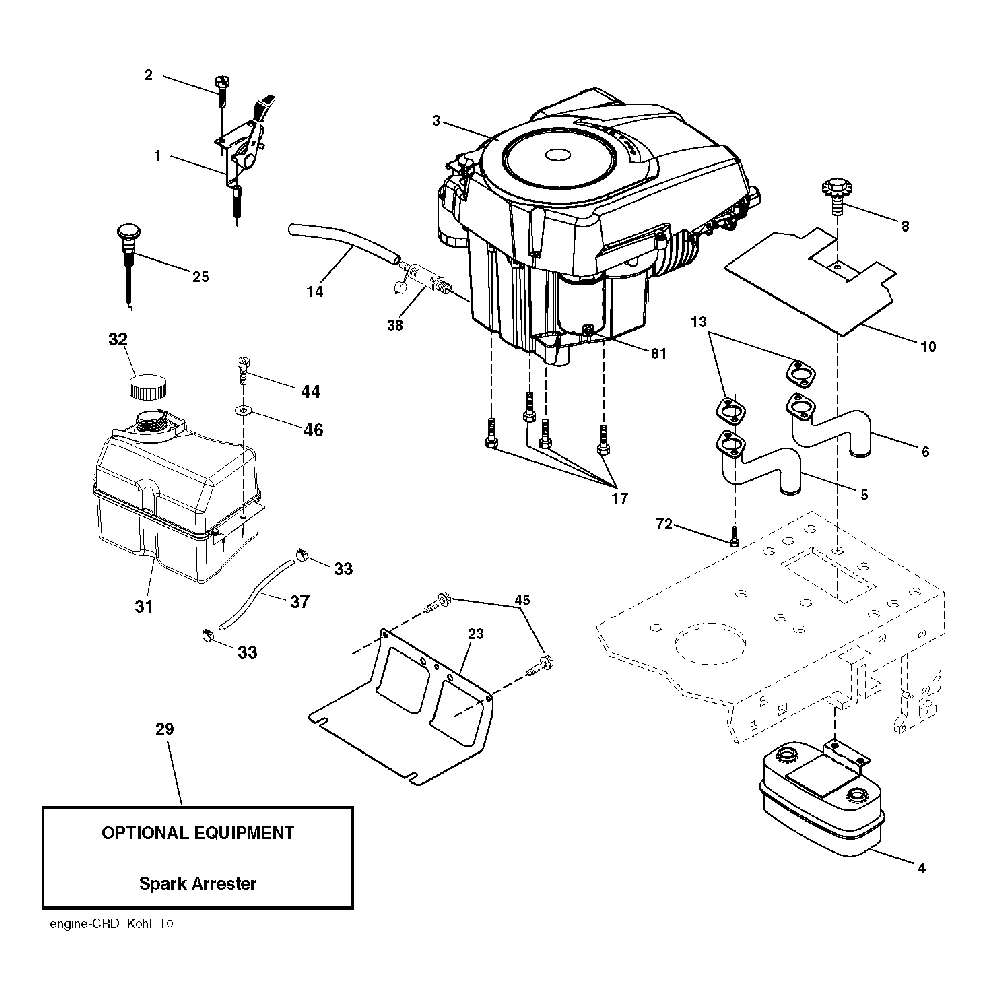 Engine Diagram and Parts List for CTH220TWIN (96061026400)(2010-01) Husqvarna Lawn Tractor