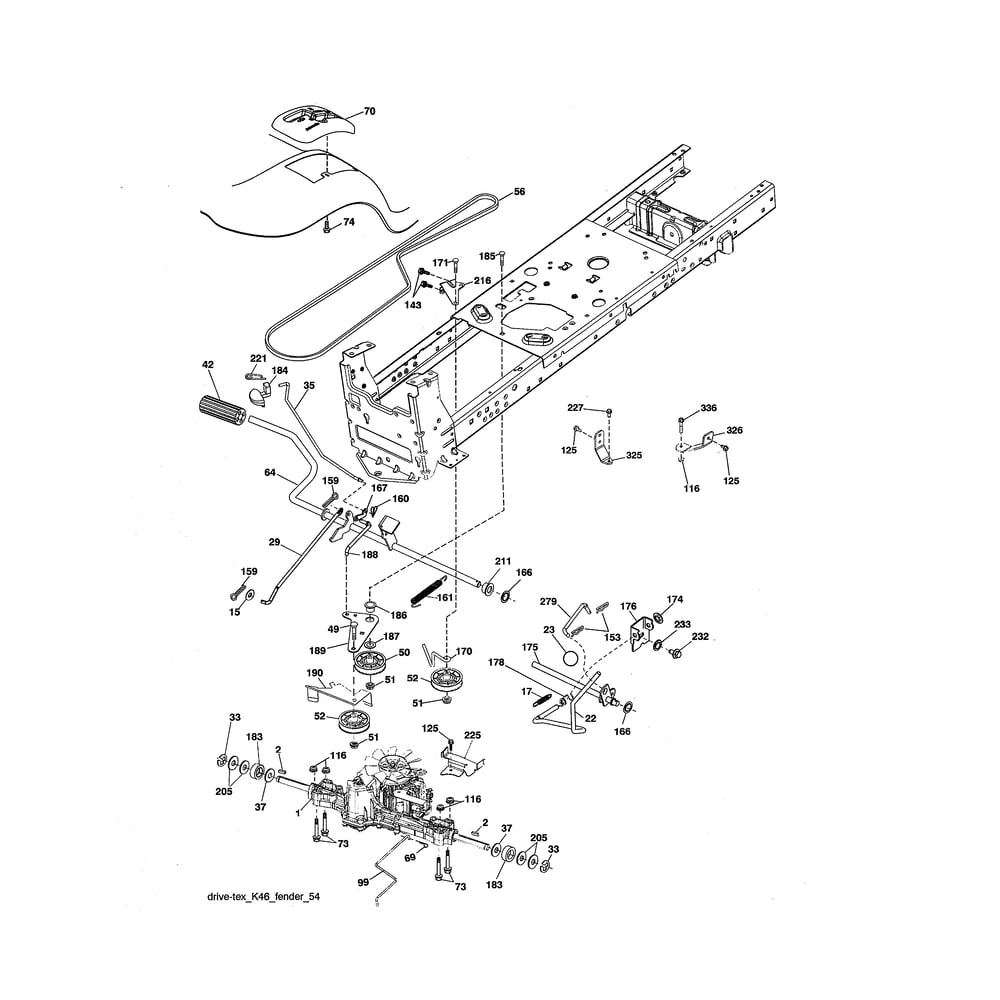 Drive Diagram and Parts List for 917223905  Husqvarna Lawn Tractor