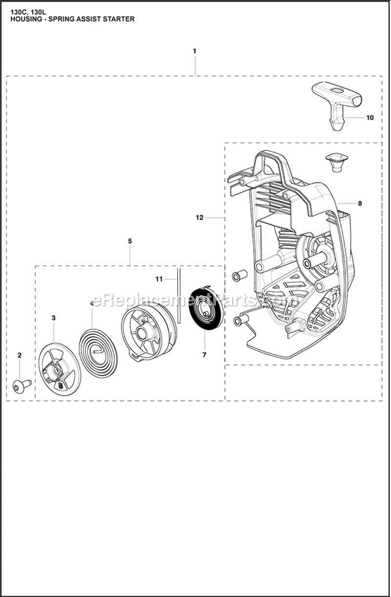 Housing Spring Assist Diagram and Parts List for 130C  Husqvarna Trimmer
