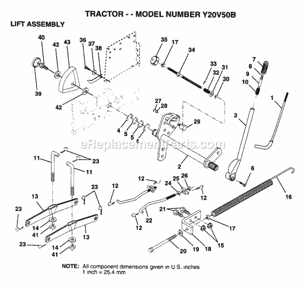 Lift Diagram and Parts List for Y20V50B 1995 Husqvarna Lawn Tractor