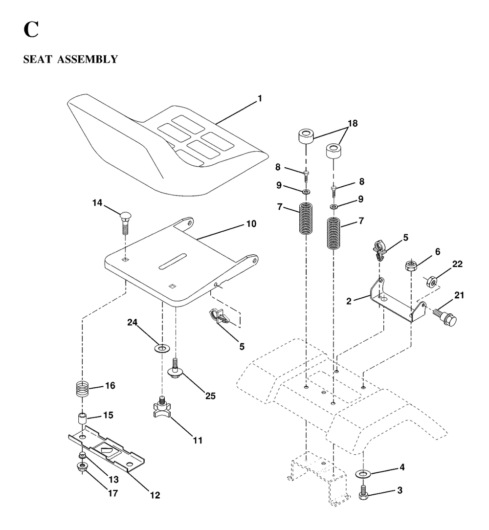 Seat Diagram and Parts List for YTH160 (954170005-C)(1997-02) Husqvarna Lawn Tractor