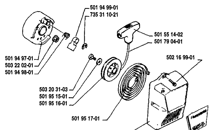 Starter Assembly Diagram and Parts List for 22RL 1989-09 Husqvarna Trimmer