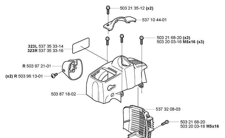 Covers Diagram and Parts List for 323L 2007-01 Husqvarna Trimmer