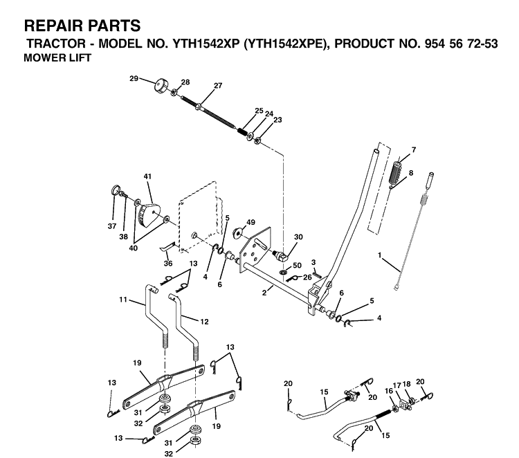 Mower Lift / Deck Lift Diagram and Parts List for YTH1542XP (954567253)(2002-02) Husqvarna Lawn Tractor