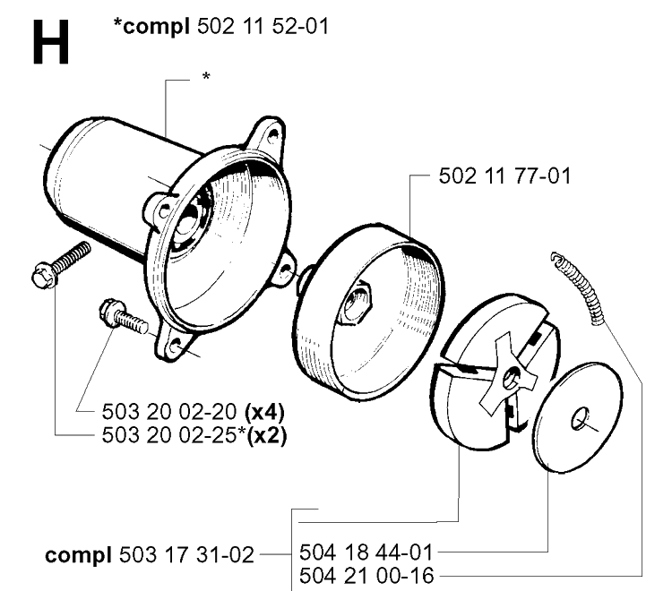 Clutch Diagram and Parts List for 245 20010100001-Current Husqvarna Brush Cutter