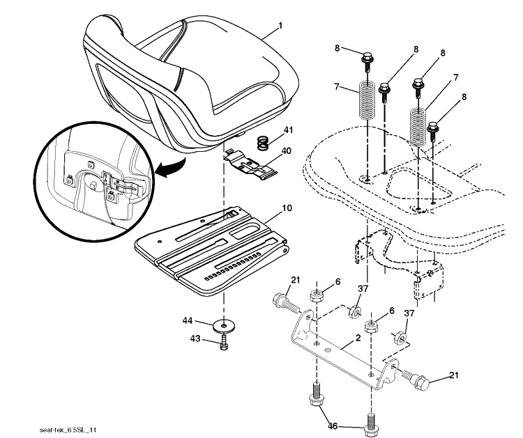 Seat Diagram and Parts List for TS238 (96041036900)(2014-09) Husqvarna Lawn Tractor