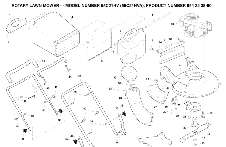 Repair Parts 2 Diagram and Parts List for 55C21HV (954223890)(2003-12) Husqvarna Lawn Mower