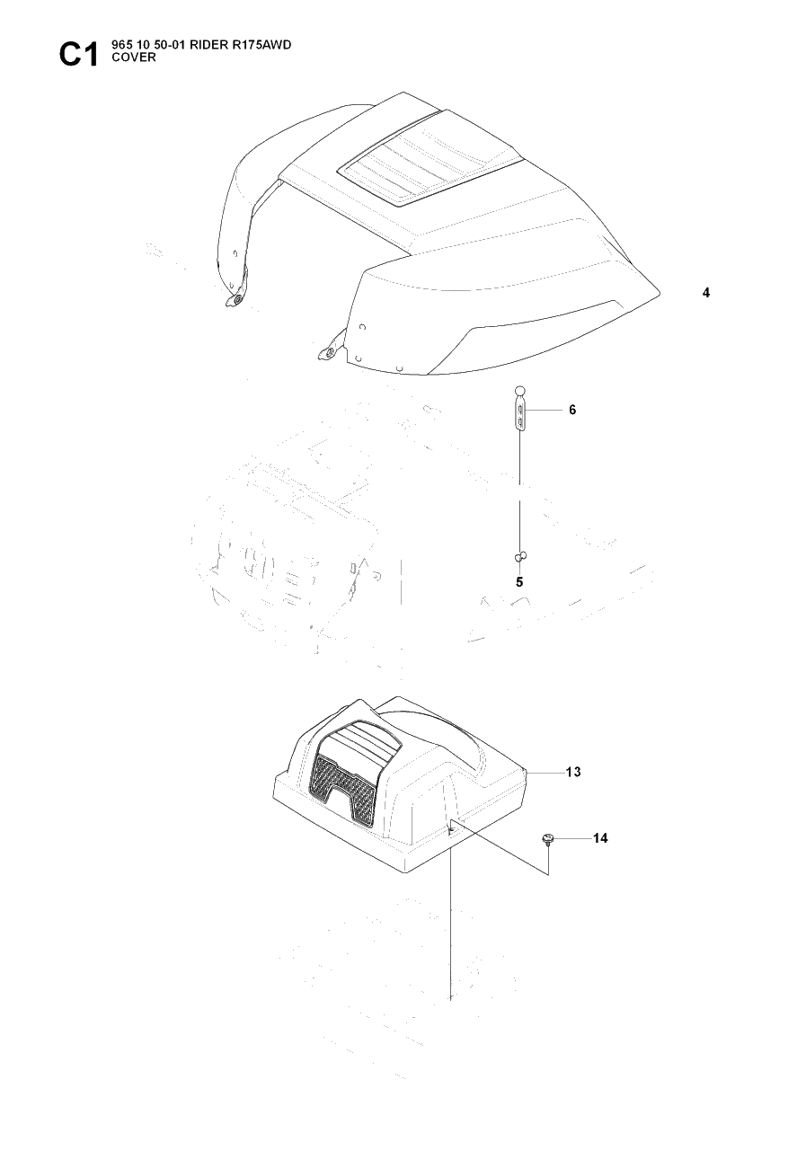 Hood Diagram and Parts List for R175AWD (965105001)(2007-01) Husqvarna Lawn Tractor