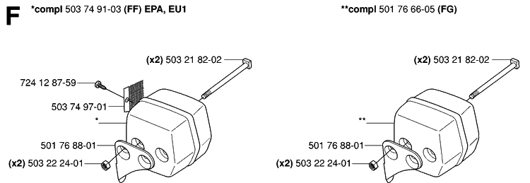 Muffler Diagram and Parts List for 55 (RANCHER)(20060600001-20070500000) Husqvarna Chainsaw