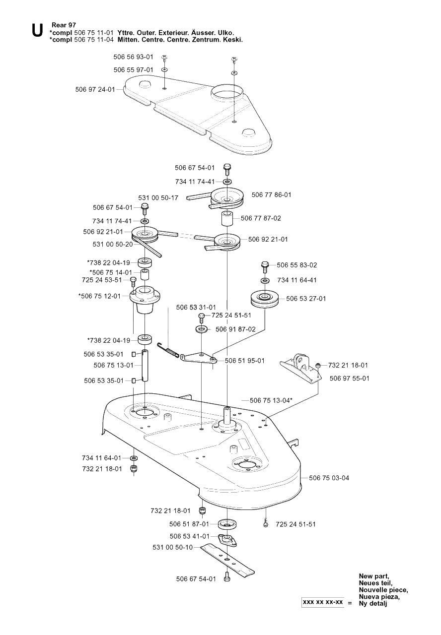 97cm Cutting Deck Diagram and Parts List for R16 2003-01 Husqvarna Lawn Tractor